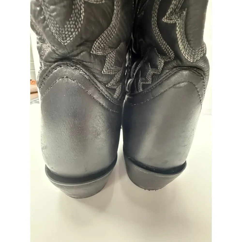 Laredo Black Leather Western Cowboy Boots Embroidered Square Toe Rodeo Mens 12EW